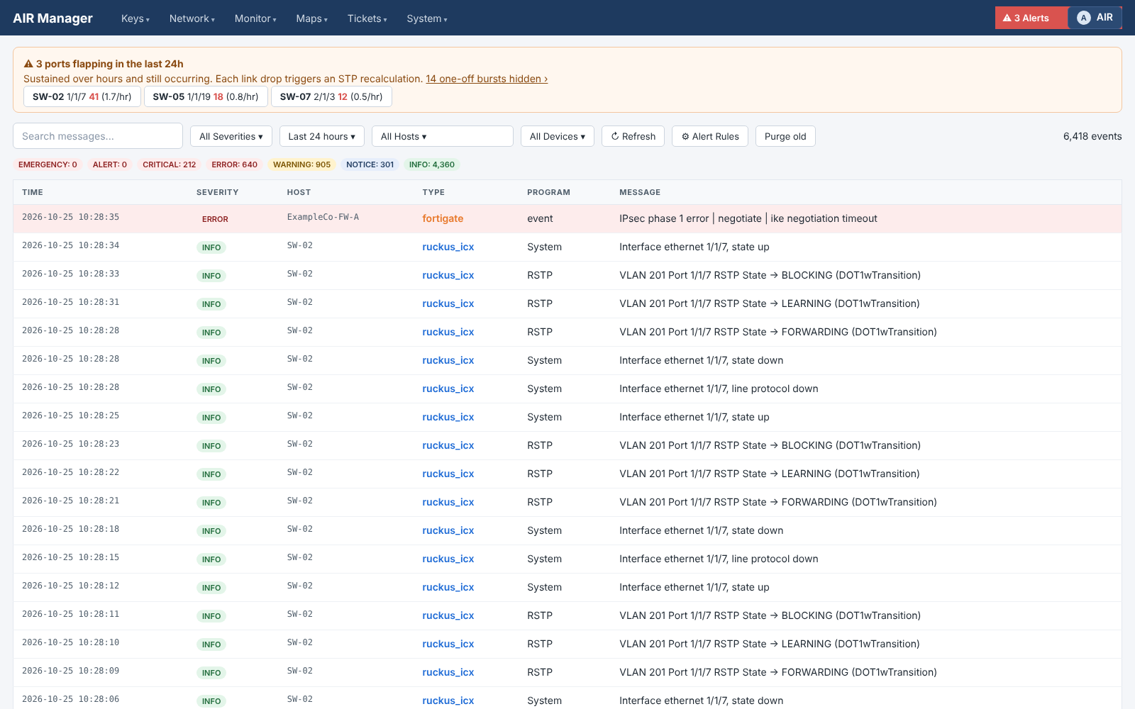 Syslog with flap banner